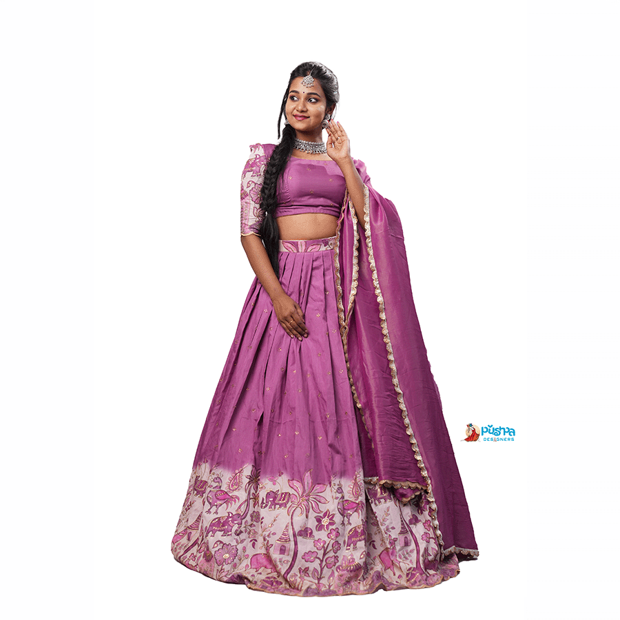 Onion Pink Kalamkari Half Saree