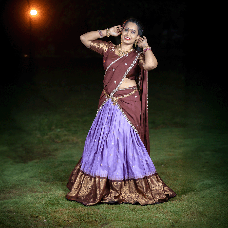 Purple Wine Traditional Half Saree - Image 2