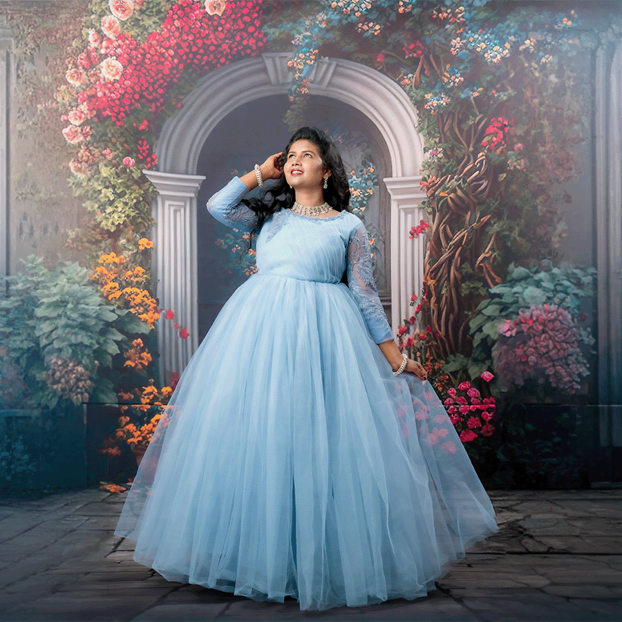 Sky Blue Netted Ball Gown - Image 4