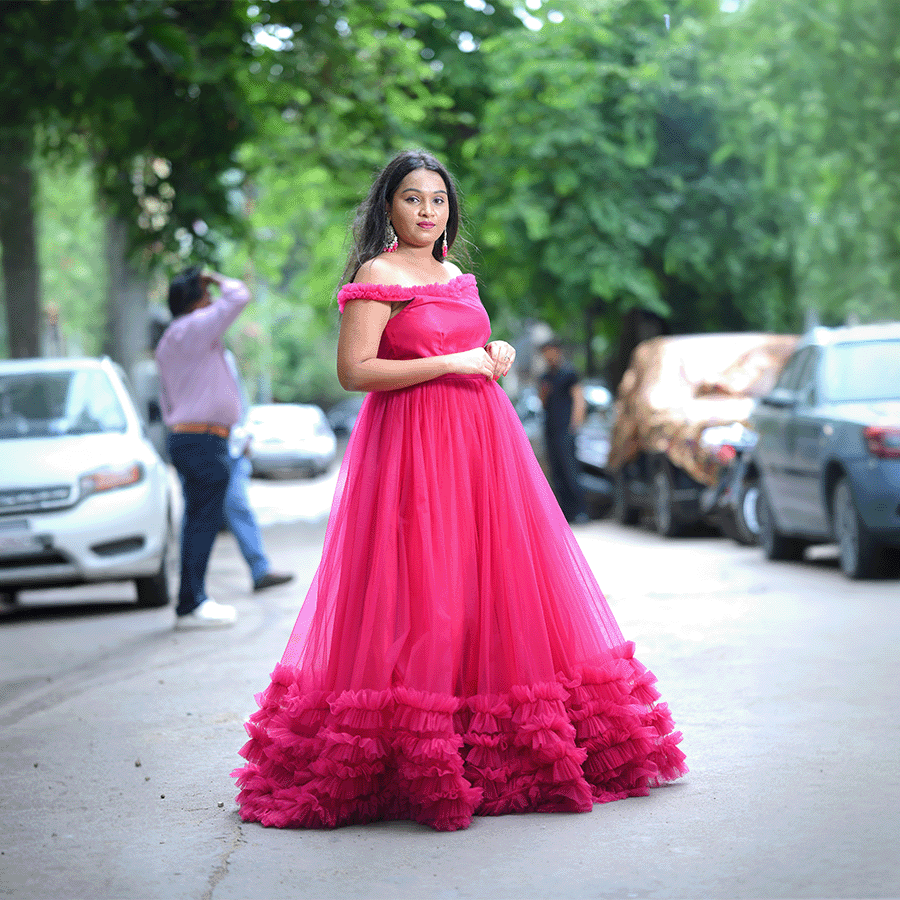Pink Netted Frills Gown view 2