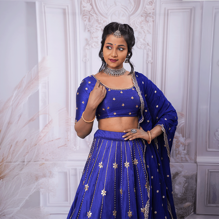 Navy Blue Maggam Lehenga