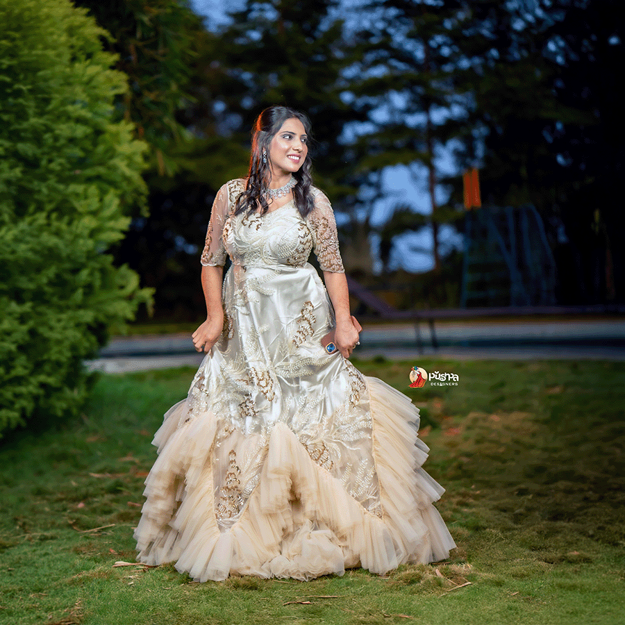 Cream Full Beats Party Ware Gown - Image 3