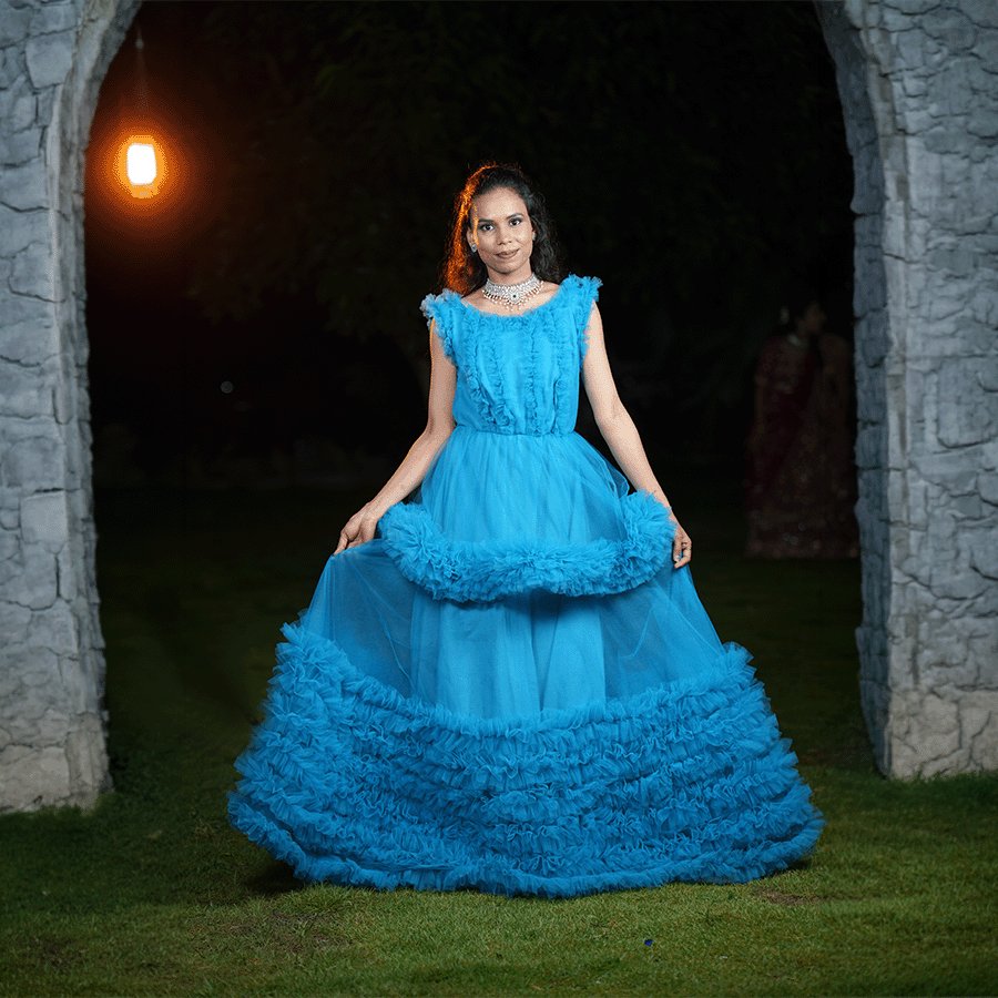 C-Blue Frills Ball Gown - Image 2
