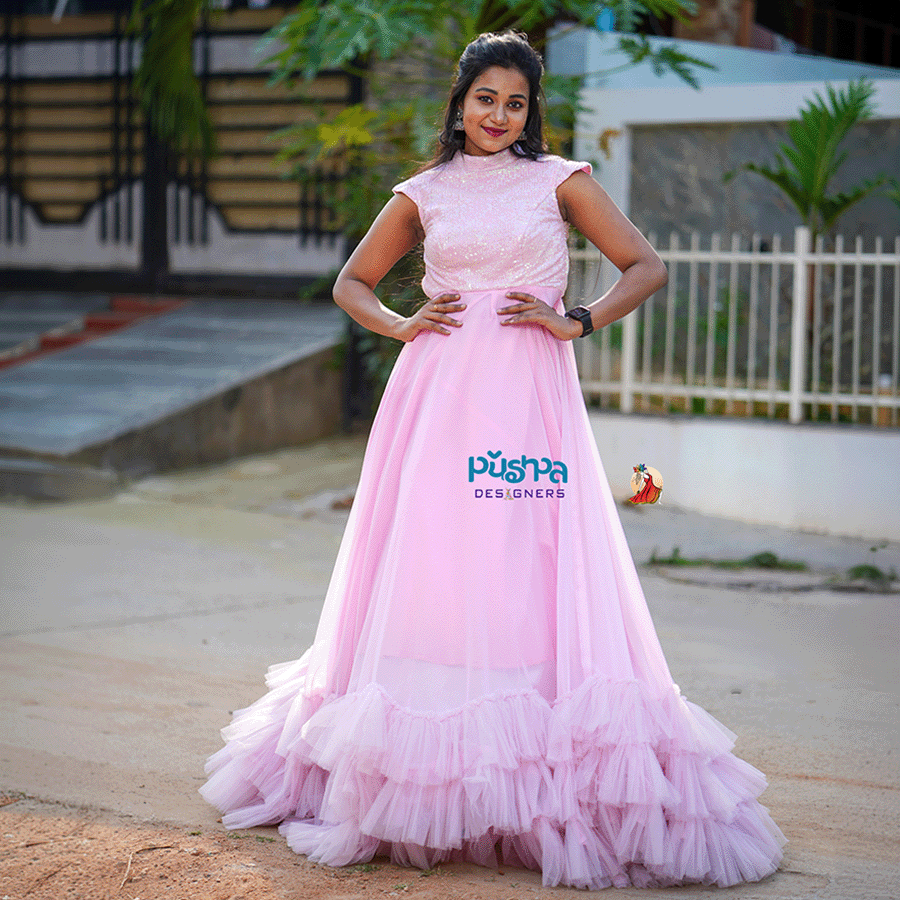 Baby Pink Frills  Ball Gown