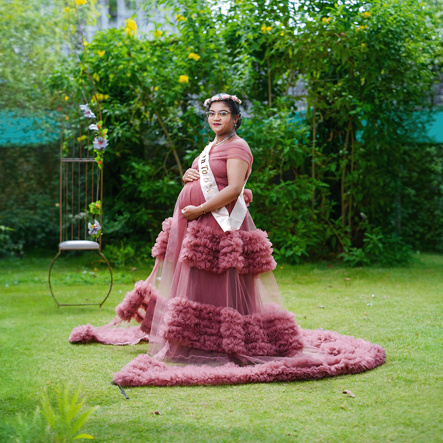 Peach Pink Frills Gown - Image 2