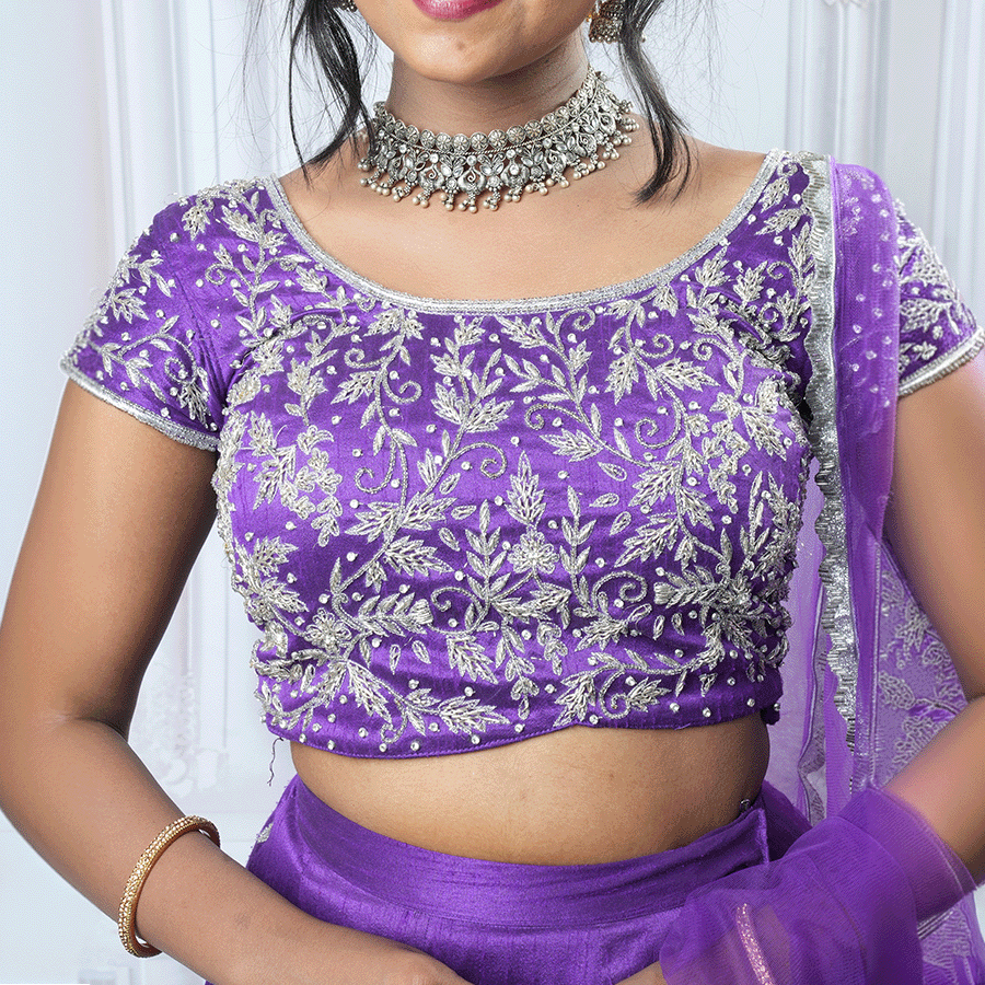 Violet Maggam Lehenga