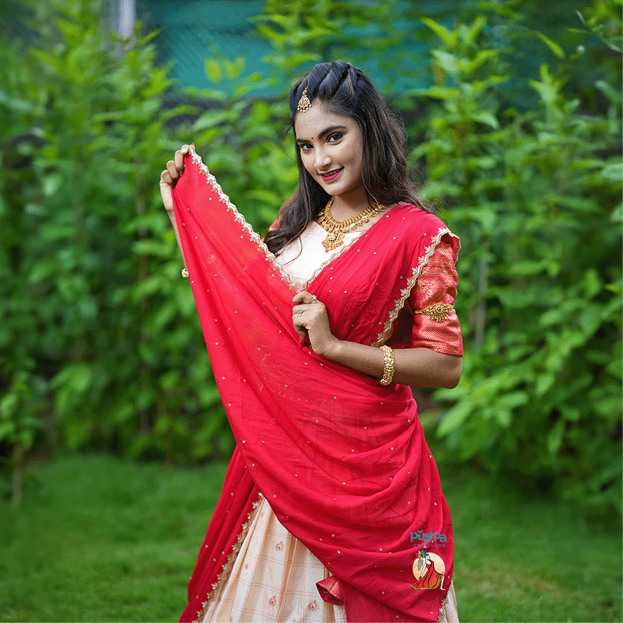 Red and Cream Half Sare - Image 2