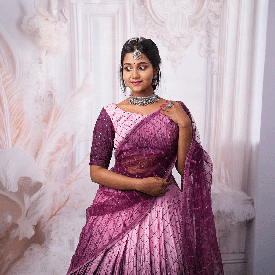 Elegant Ombre Plum Dual shade Lehenga