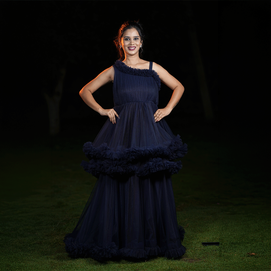 Navy Blue Frills Ball Gown - Image 2