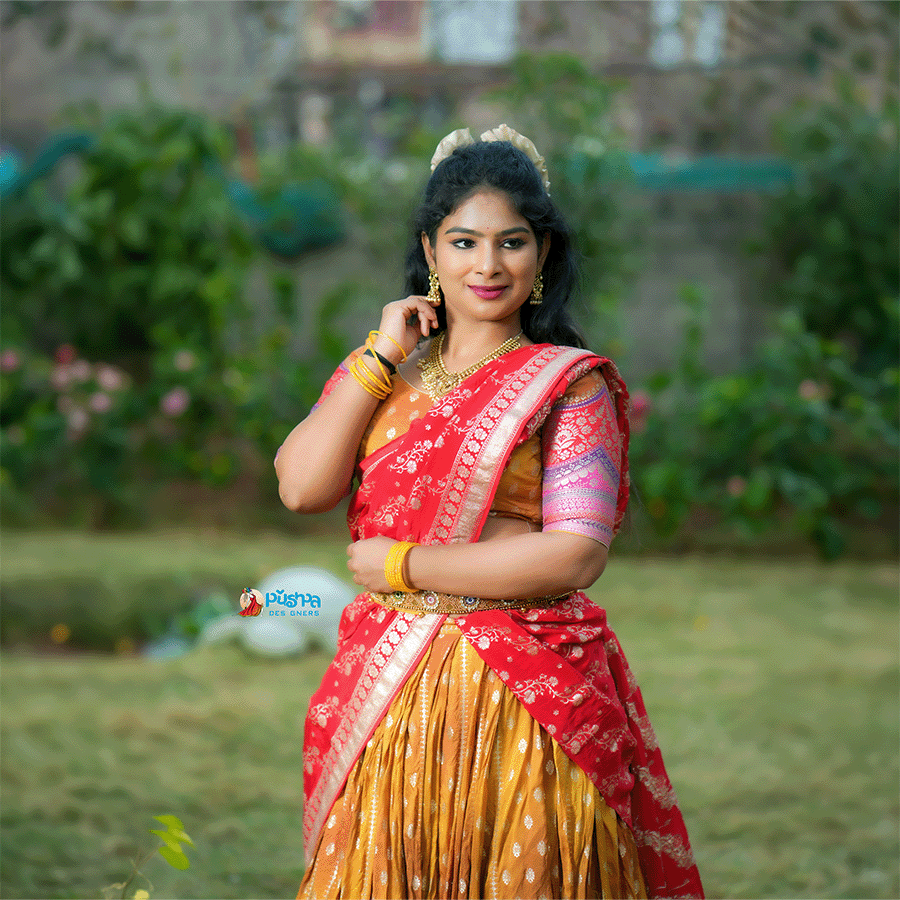 Yellow, Red Half Saree