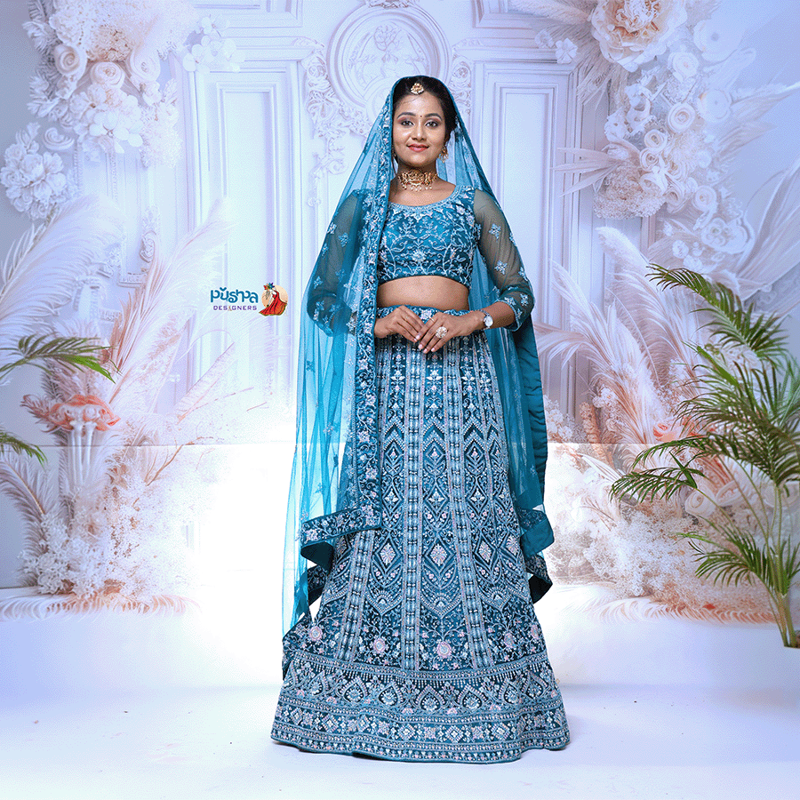 Teal Blue Designer Lehenga - Image 2