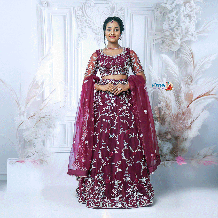 Maroon Designer Lehenga - Image 3