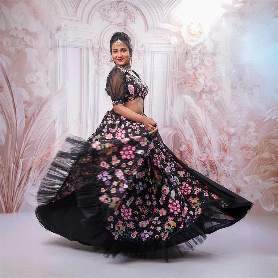 Black Floral Lehenga - Image 2