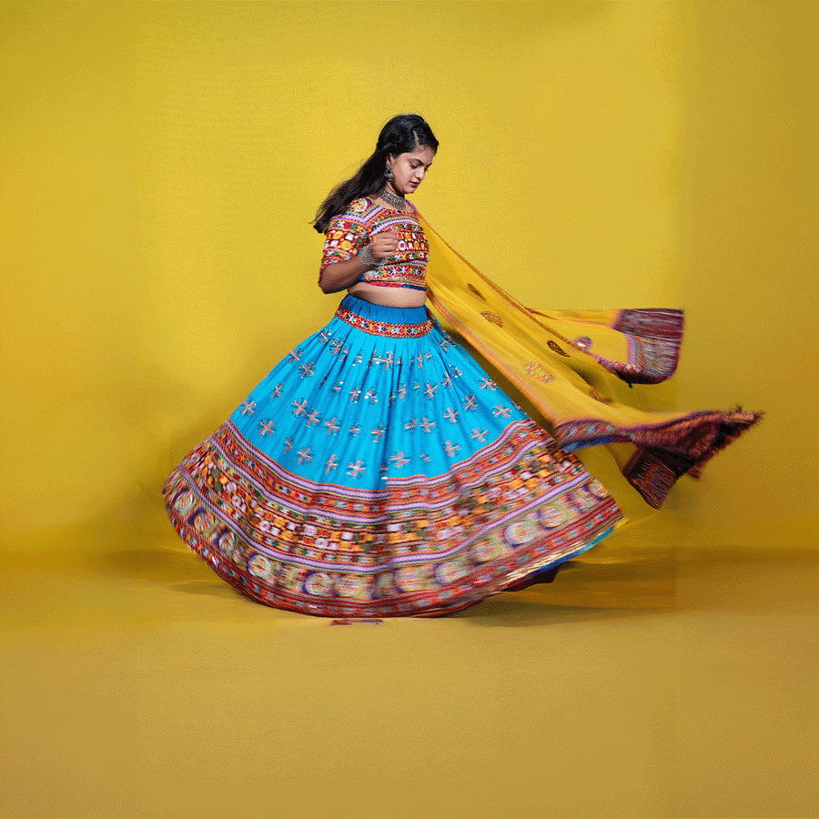 Sky Blue Dandiya Lehenga view 2