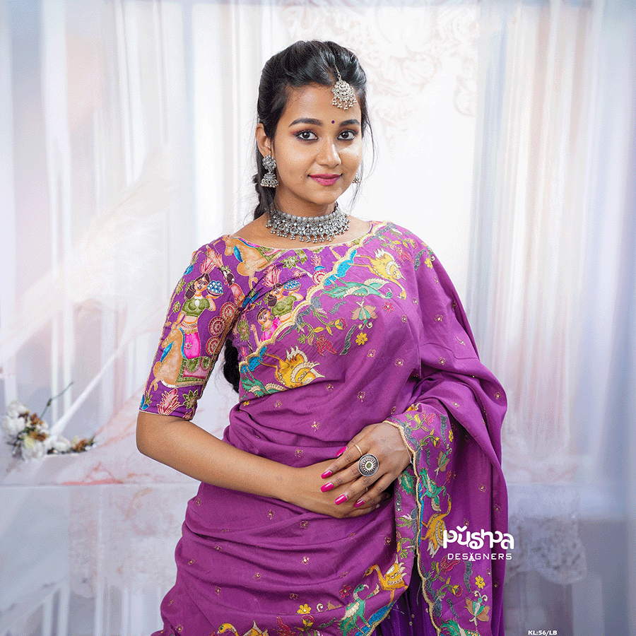 Purple Kalamkari Half Saree