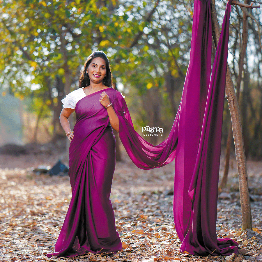 wine Long Saree