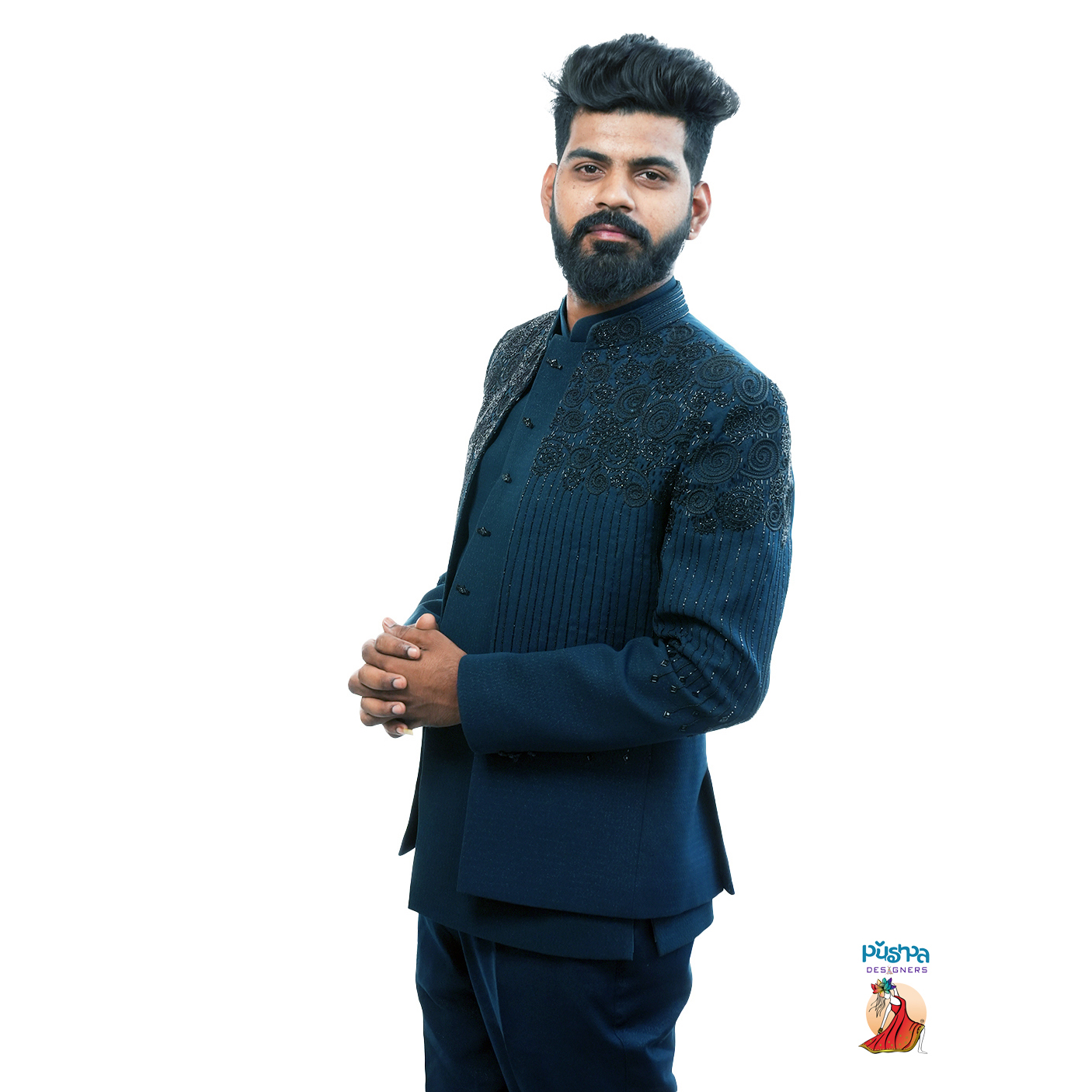 Peacock blue designer Jodhpur suit - Image 3