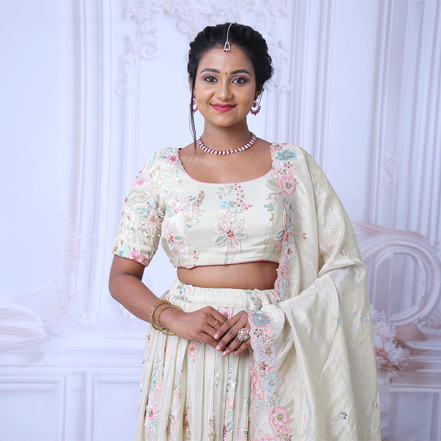 Half white Beats Lehenga