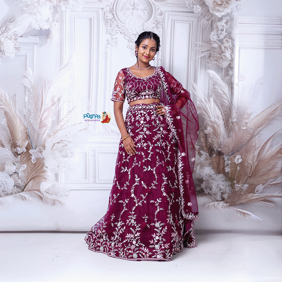 Maroon Designer Lehenga - Image 2