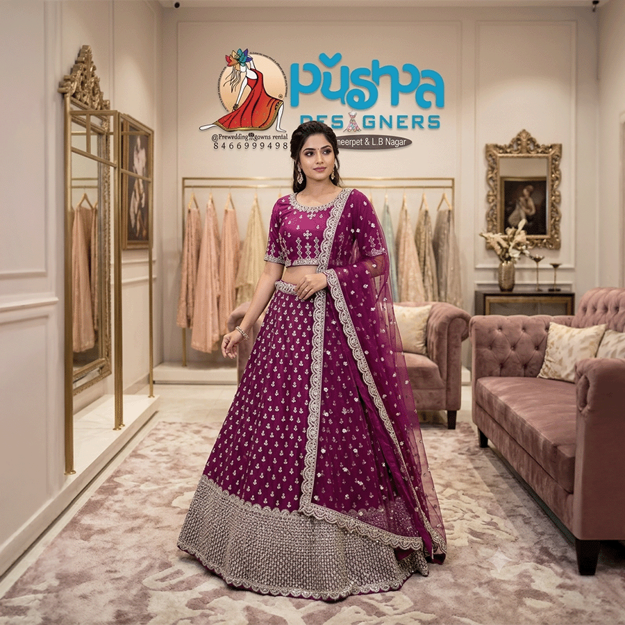 Wine Designer Lehenga on Rent in Hyderabad