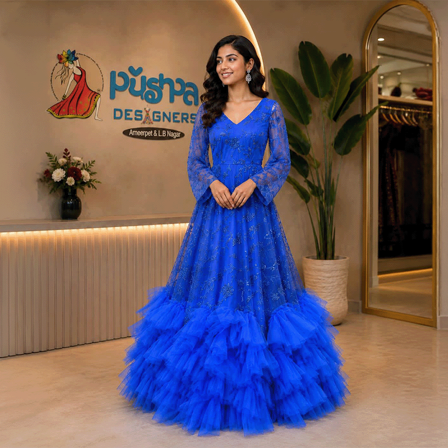 Royal Blue Party ware Ball Gown on Rent in Hyderabad