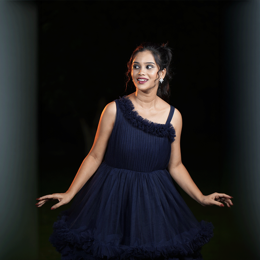Navy Blue Frills Ball Gown - Image 3