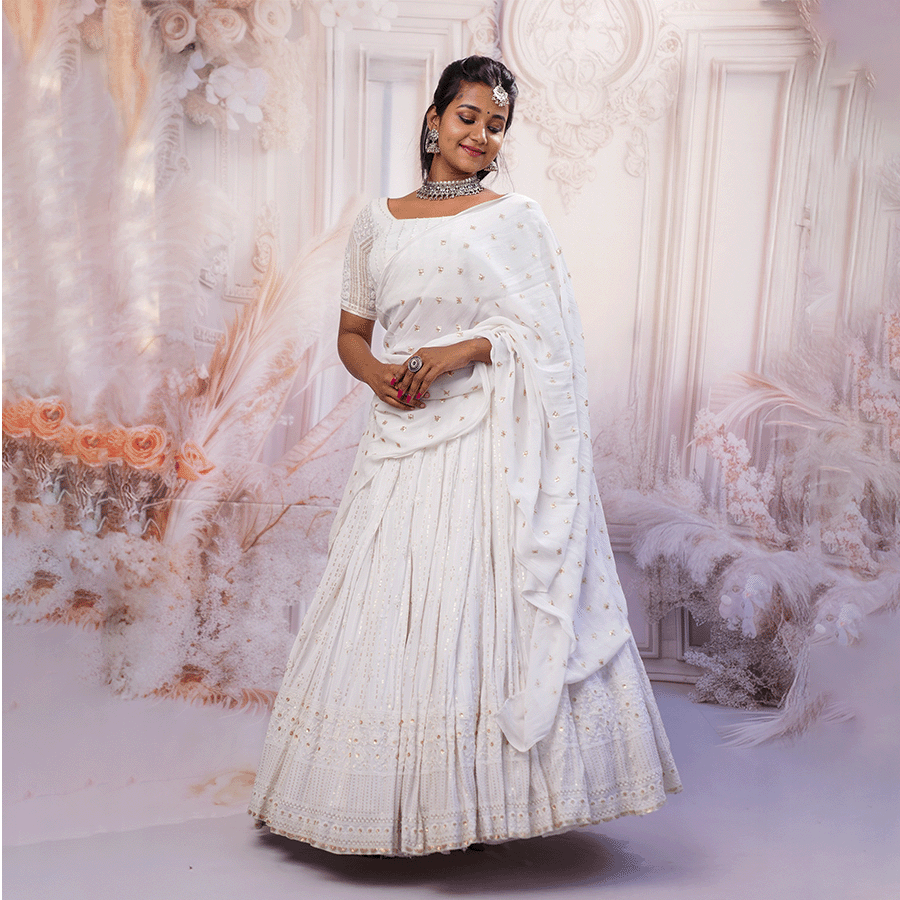 White Gadget Lehenga