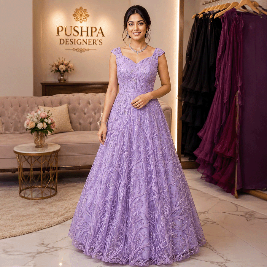 Lavender Designer Party Ware Gown on Rent in Hyderabad