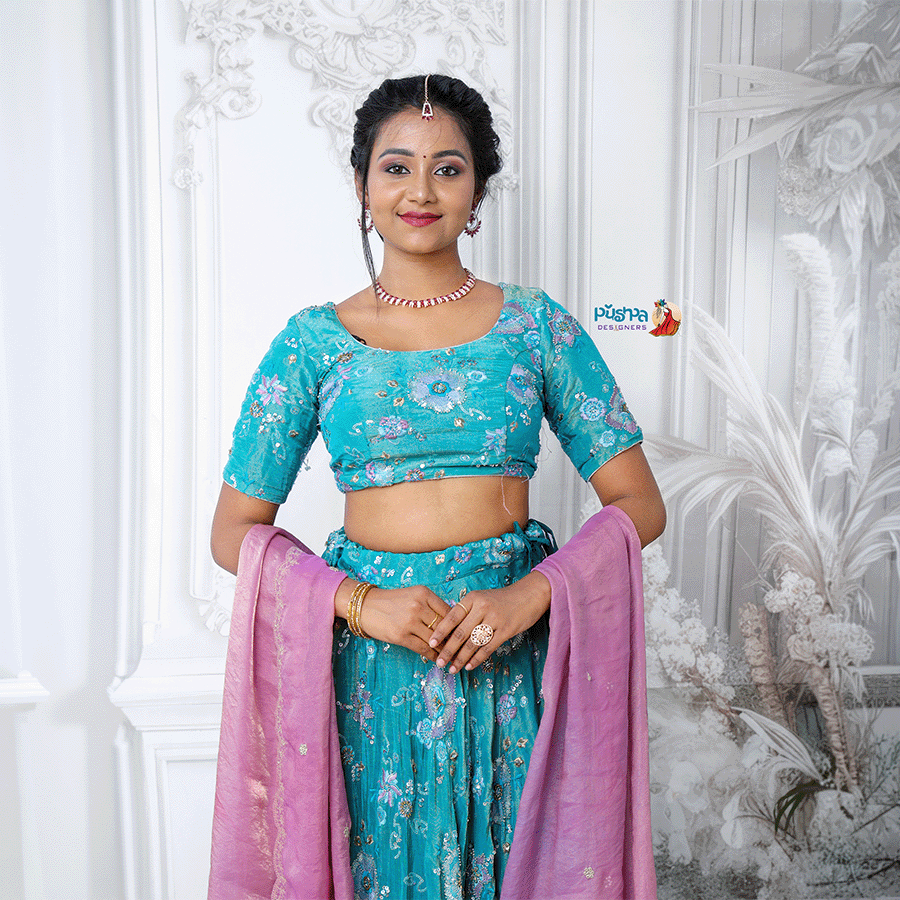 Sky Blue & Pink Lehenga - Image 2