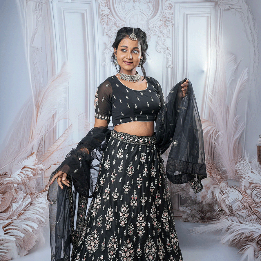Black Embroidered Heavy Lehenga - Image 2