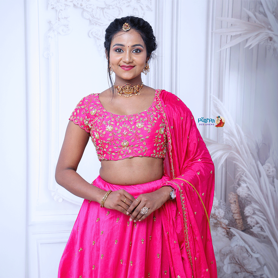 Pink Maggam lehenga view 3
