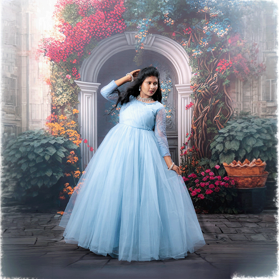 Sky Blue Netted Ball Gown - Image 3