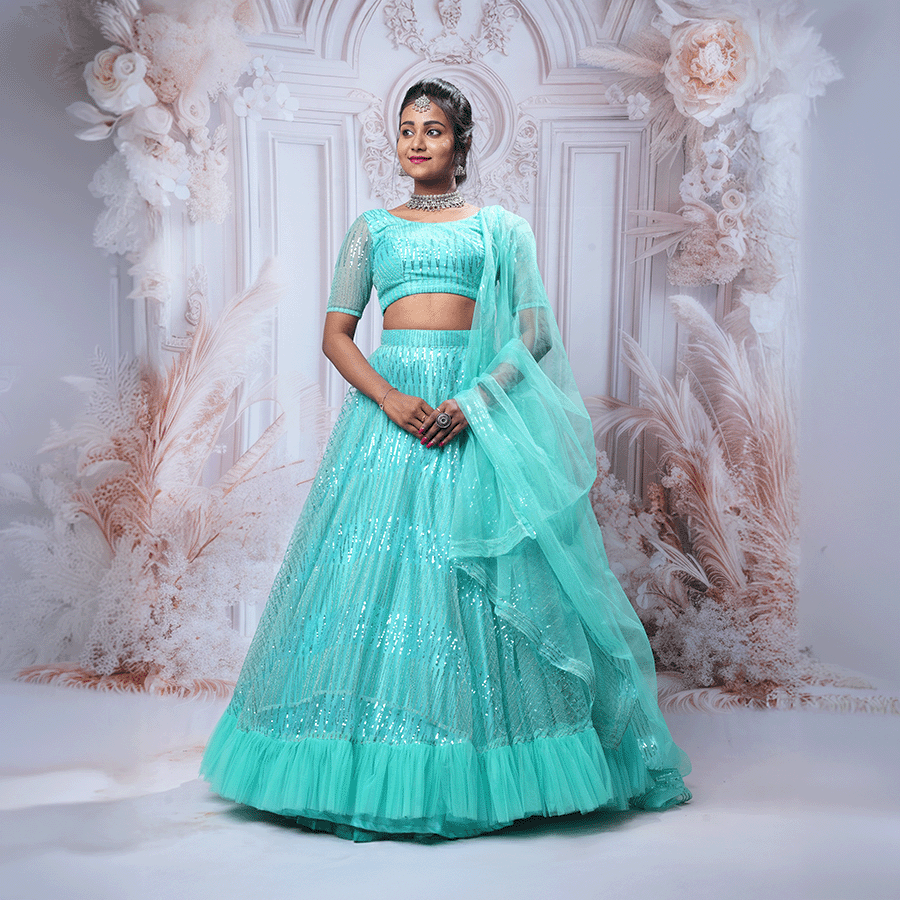 Sky Blue Simple Lehenga - Image 2