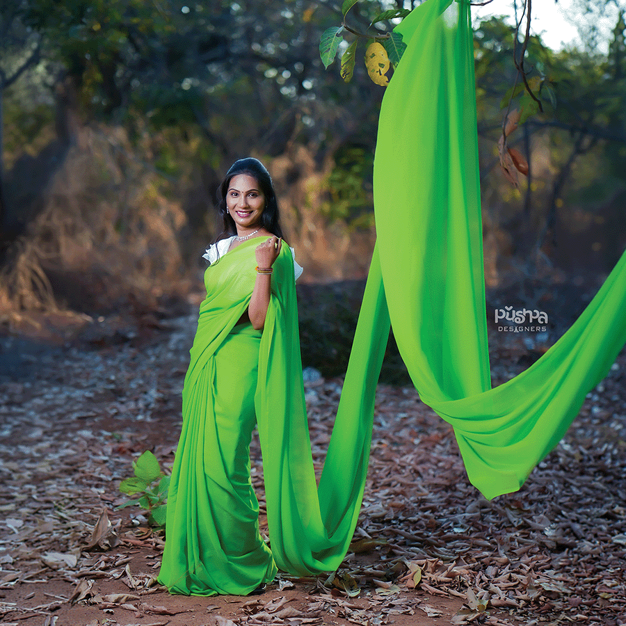Parrot Green Long Saree
