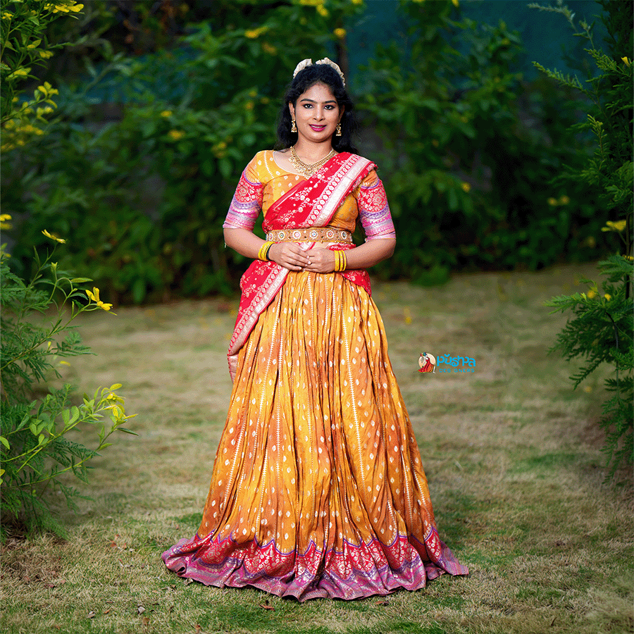 Yellow, Red Half Saree - Image 2