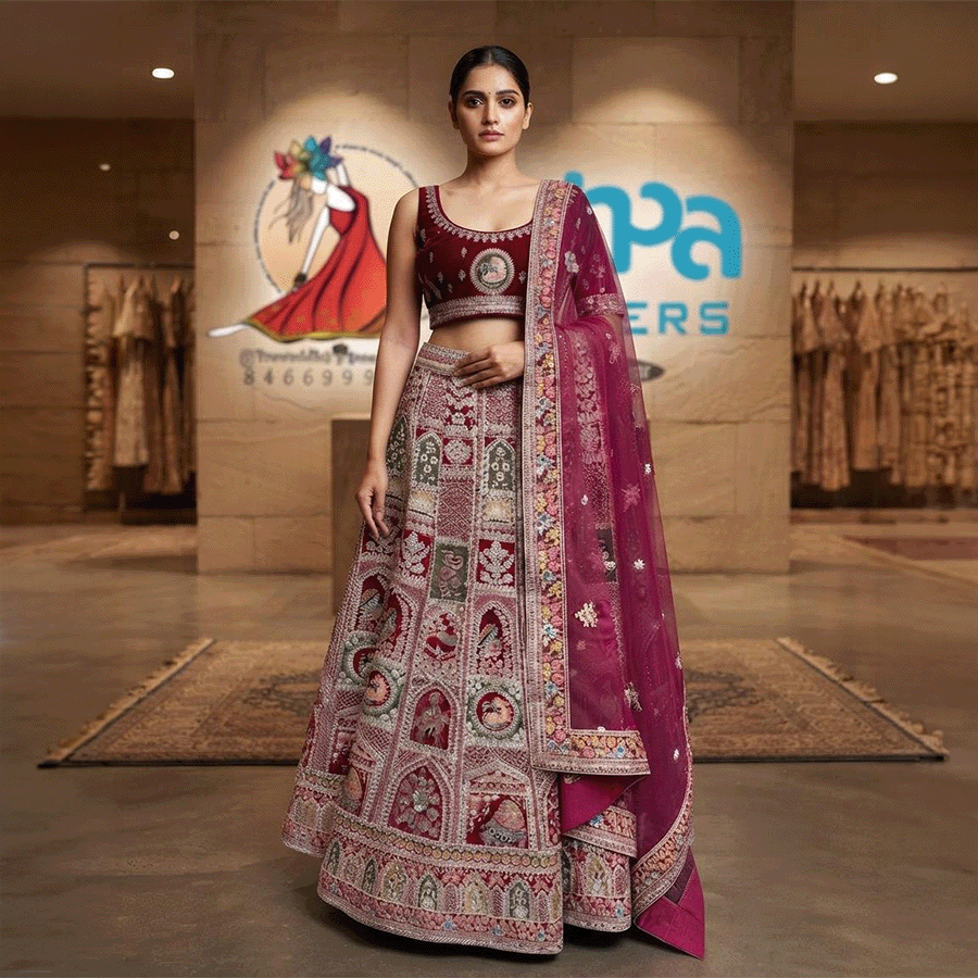 Pink Embroider Bridal Lehenga view 2