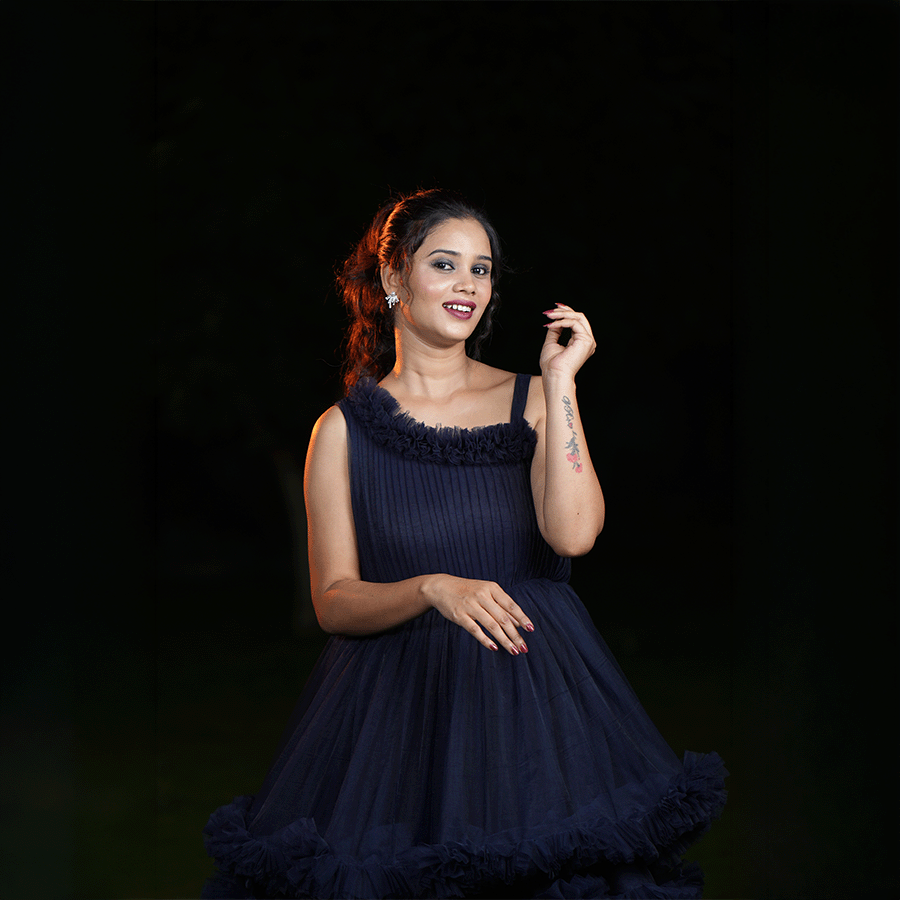 Navy Blue Frills Ball Gown