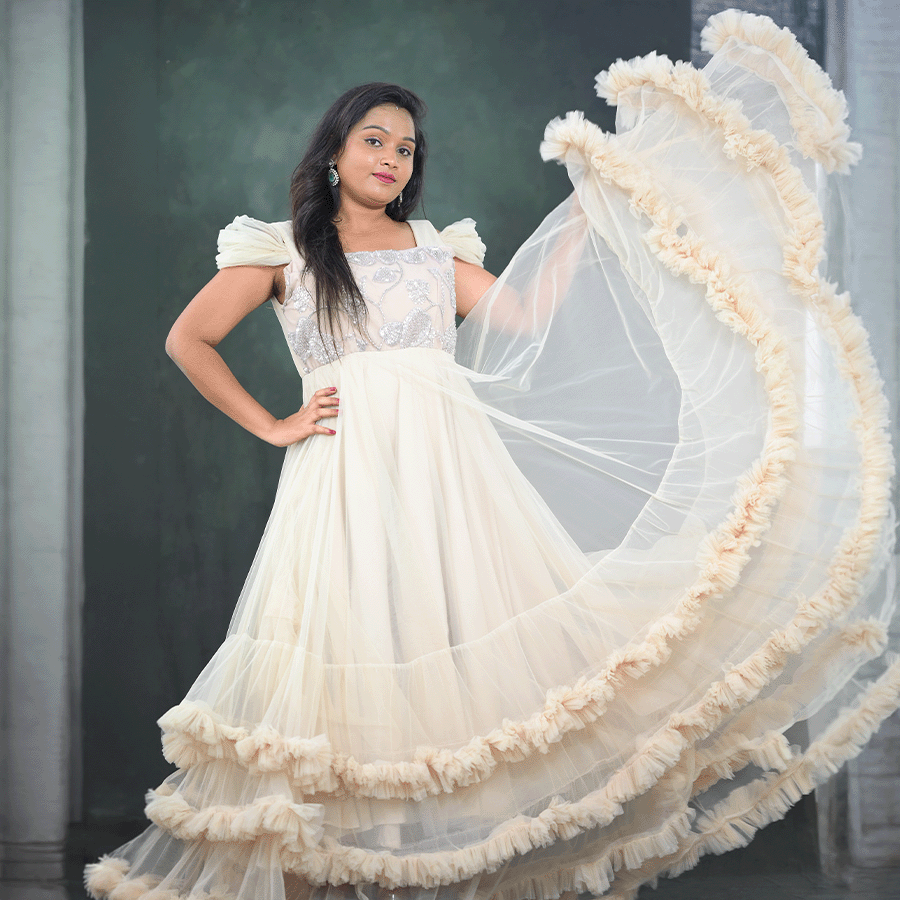 Cream Frills Netted Gown - Image 2