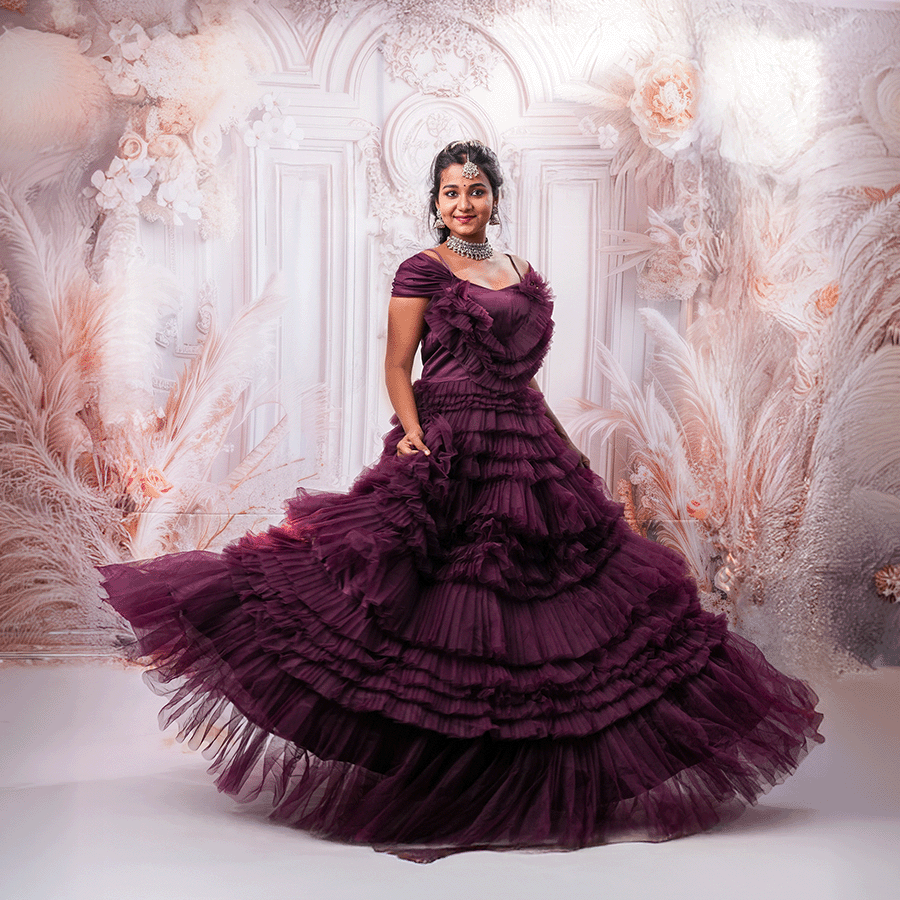 Wine Frills Ball Gown - Image 2