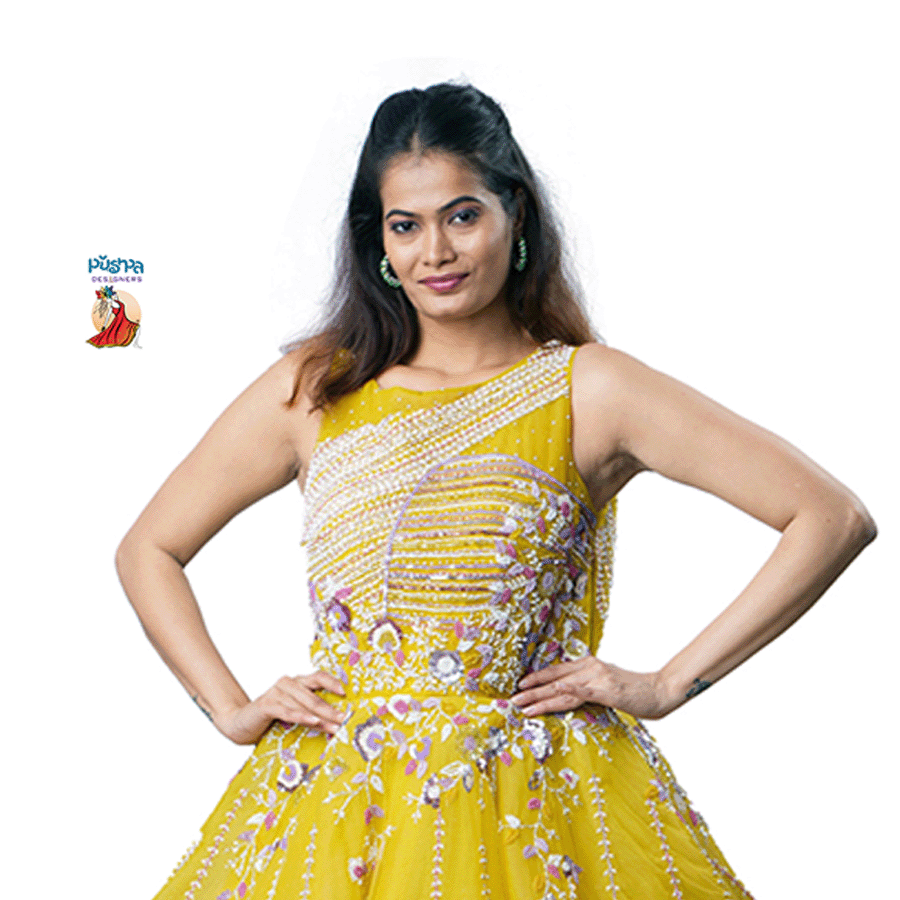 Yellow Designer Ball Gown - Image 2