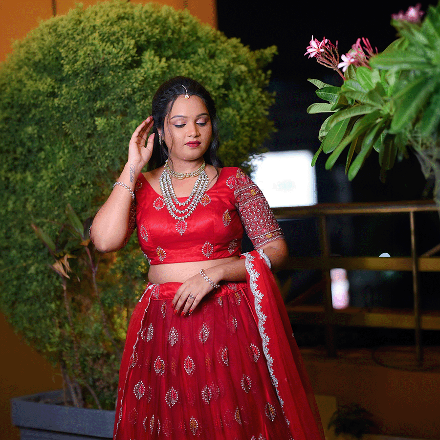 Red Designer Lehenga view 4