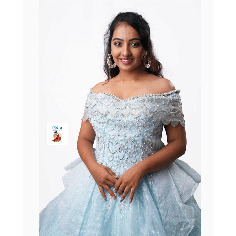 Light Sky Blue Party Ware Ball Gown - Image 2