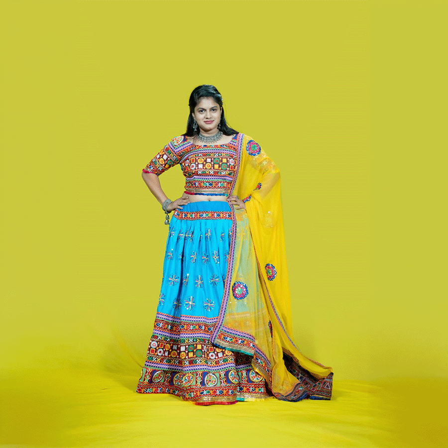 Sky Blue Dandiya Lehenga on Rent in Hyderabad