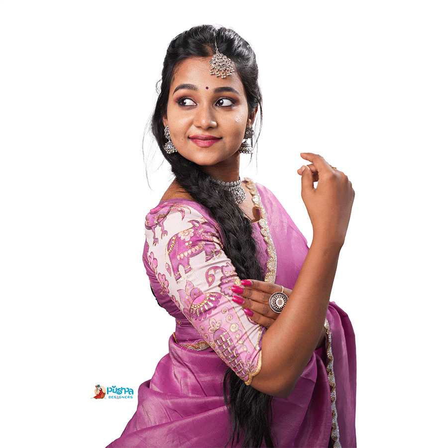 Onion Pink Kalamkari Half Saree - Image 2