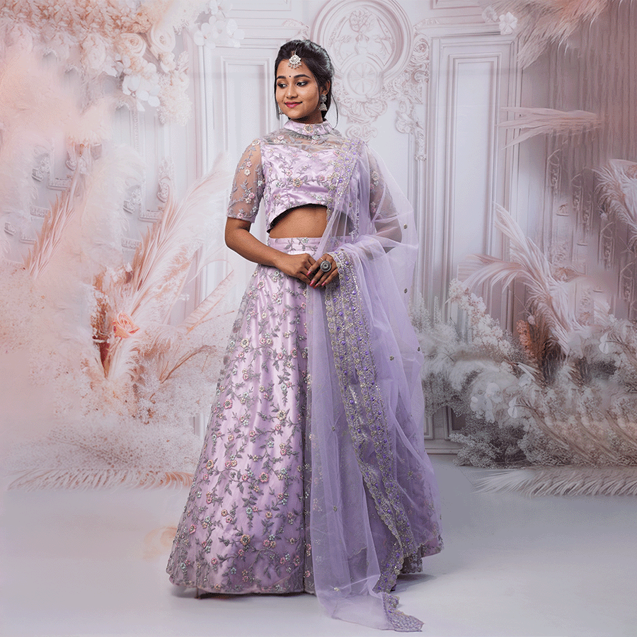 Lavender Floral Embroidered Lehenga - Image 2