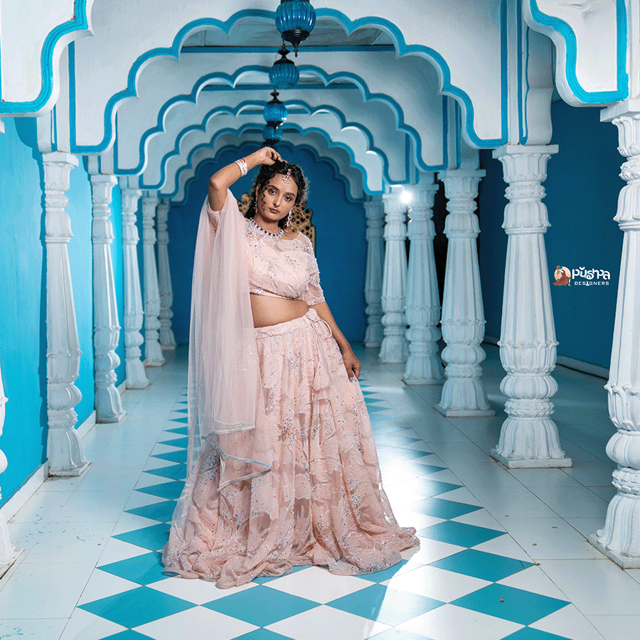 Peach Pink Heavy Lehenga - Image 4