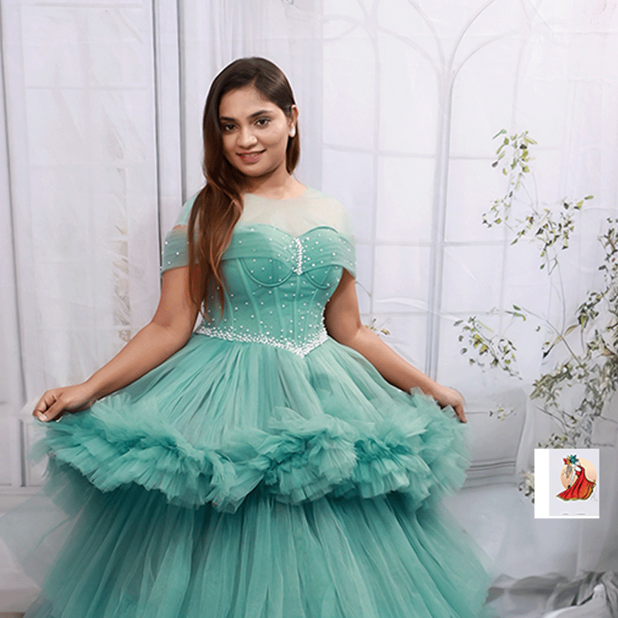 C- Green Netted Long Frock