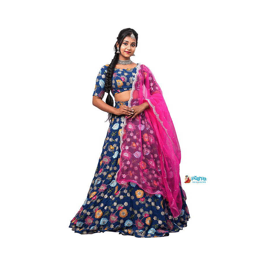 Peacock Blue simple Lehenga
