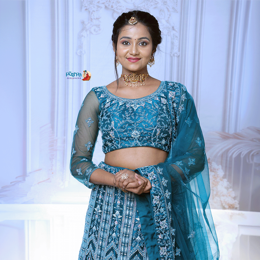 Teal Blue Designer Lehenga