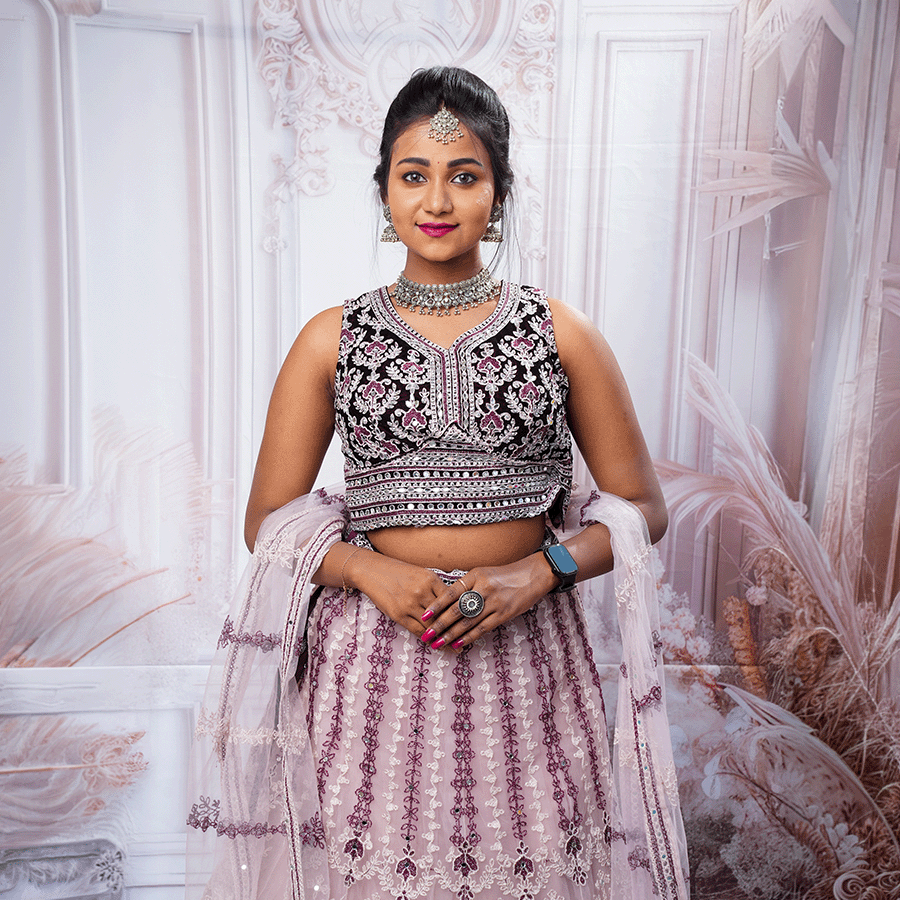 Wine Netted Lehenga